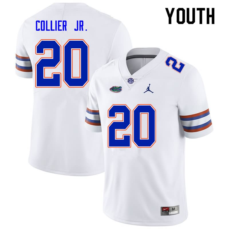 Youth NCAA Florida Gators Corey Collier Jr. #20 Stitched Authentic Nike White College Football Jersey YYV1365EC